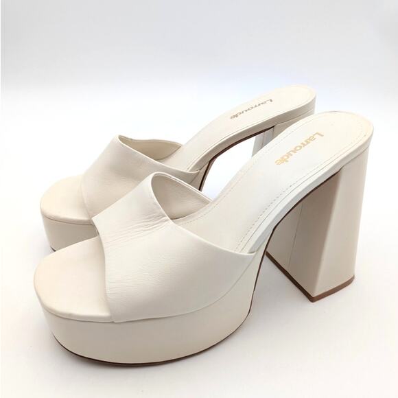 Larroudé Dolly Platform High Heel Sandals Slip-On Women's Ivory Size US7.5 EU38 - Picture 1 of 12